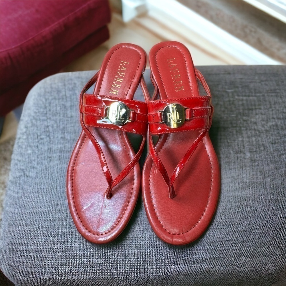 GUC Ralph Lauren Red Leather‎ Sandals Size 6.5